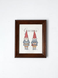 vintage Gnomes cross-stitch in frame