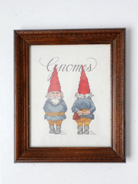 vintage Gnomes cross-stitch in frame