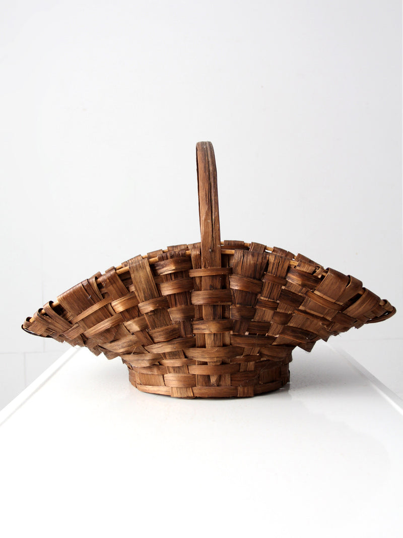 antique splint weave gathering basket