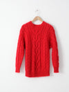 vintage mohair cable knit red sweater