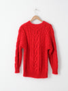 vintage mohair cable knit red sweater