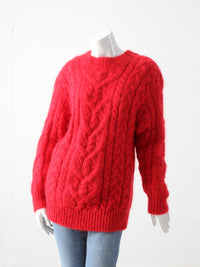 vintage mohair cable knit red sweater