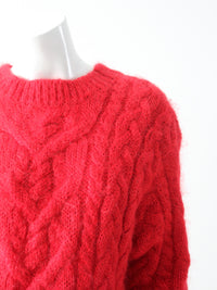 vintage mohair cable knit red sweater