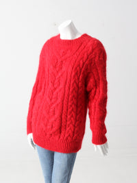 vintage mohair cable knit red sweater