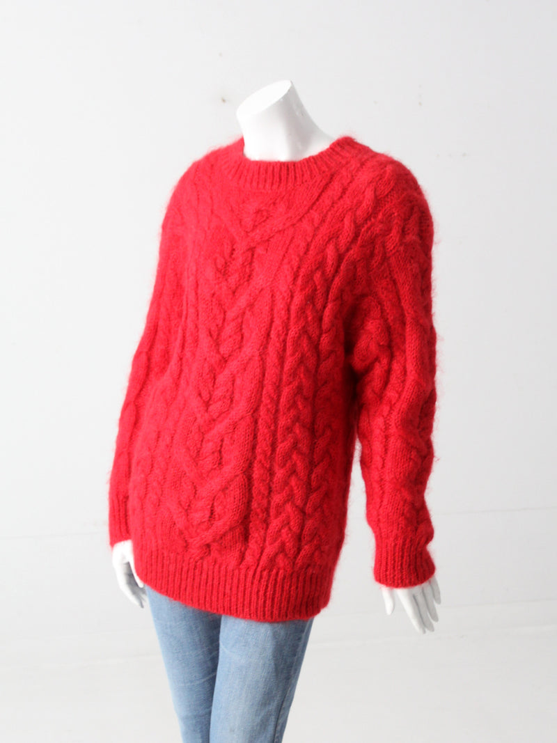 vintage mohair cable knit red sweater