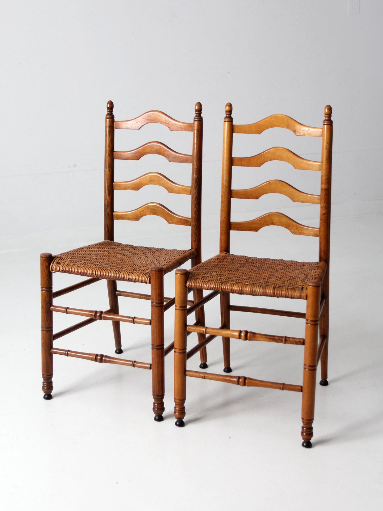 vintage woven seat ladderback chairs pair