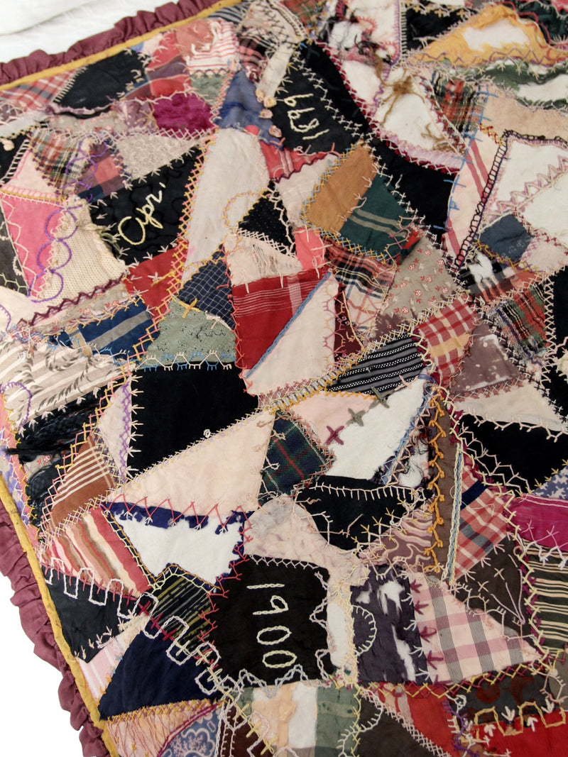 antique double side crazy patchwork quilt circa 1898