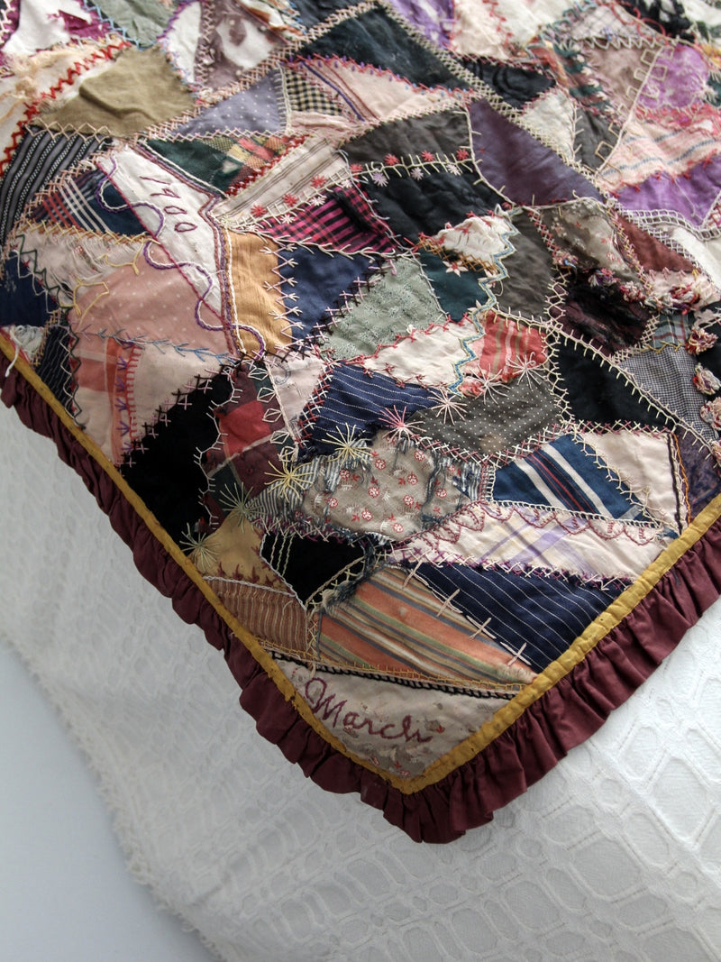 antique double side crazy patchwork quilt circa 1898