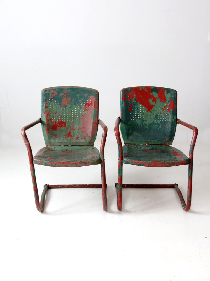 mid-century metal patio chairs pair