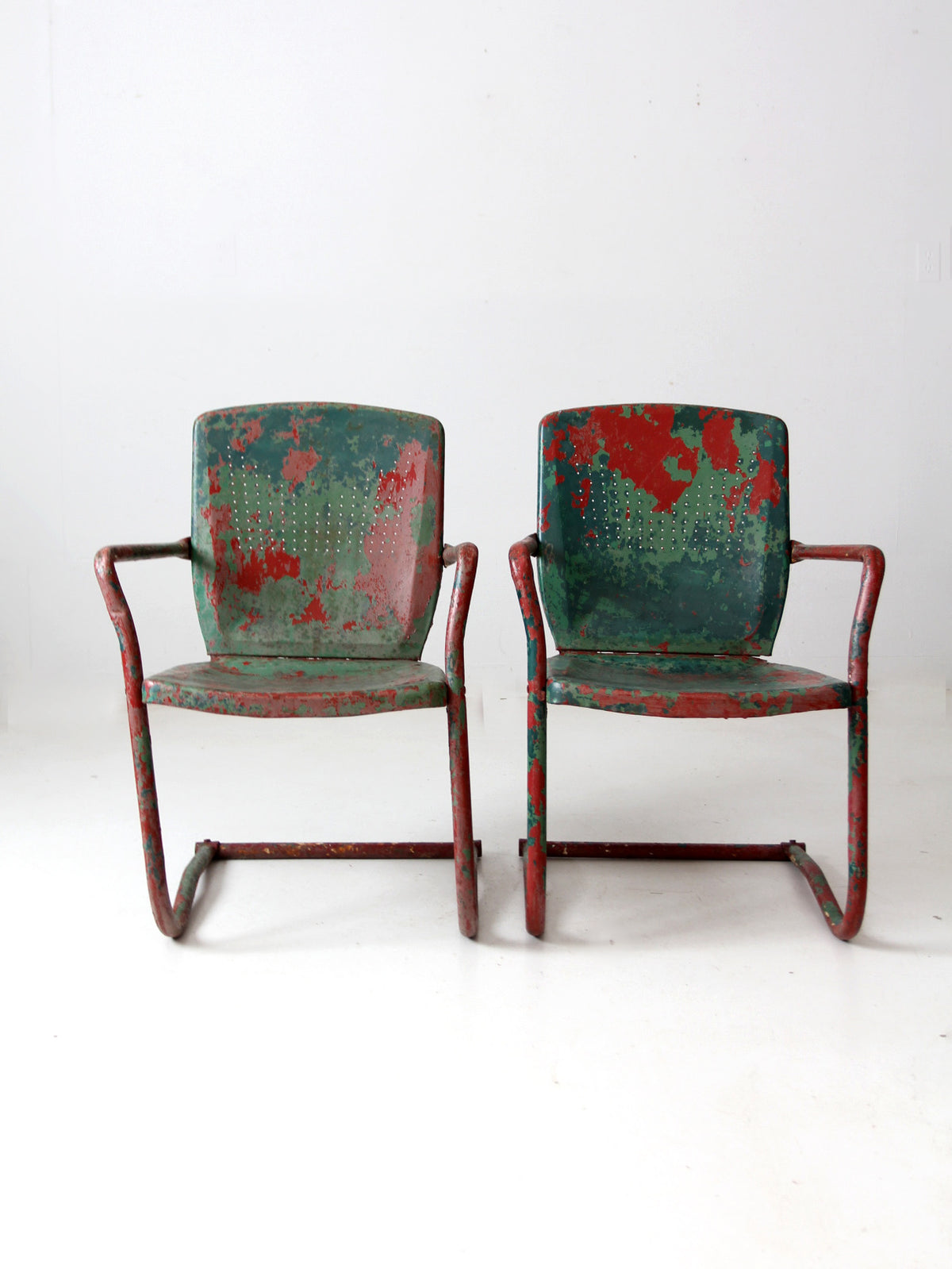 mid-century metal patio chairs pair