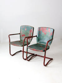 mid-century metal patio chairs pair