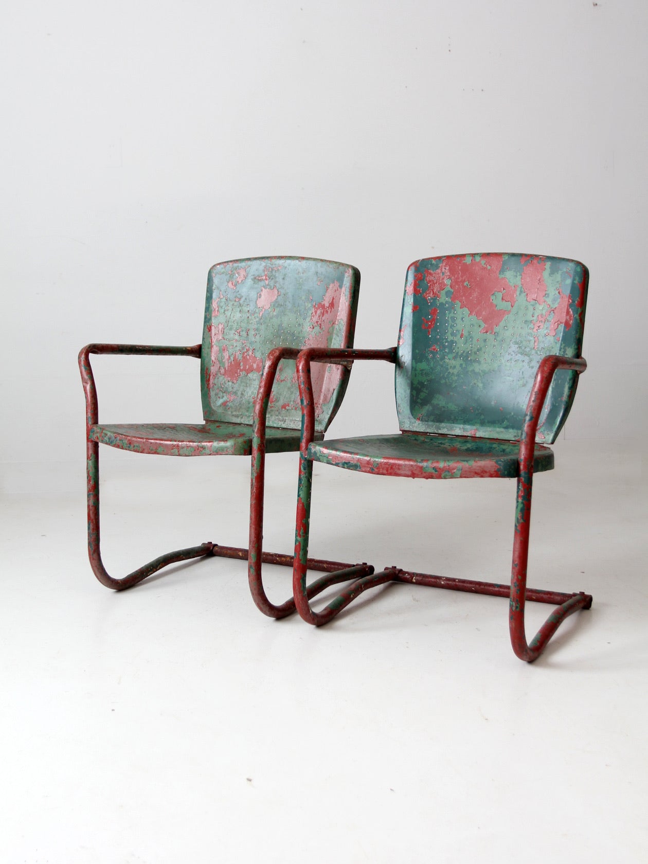 mid century metal patio chairs pair
