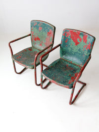 mid-century metal patio chairs pair