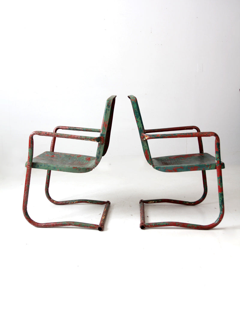 mid-century metal patio chairs pair