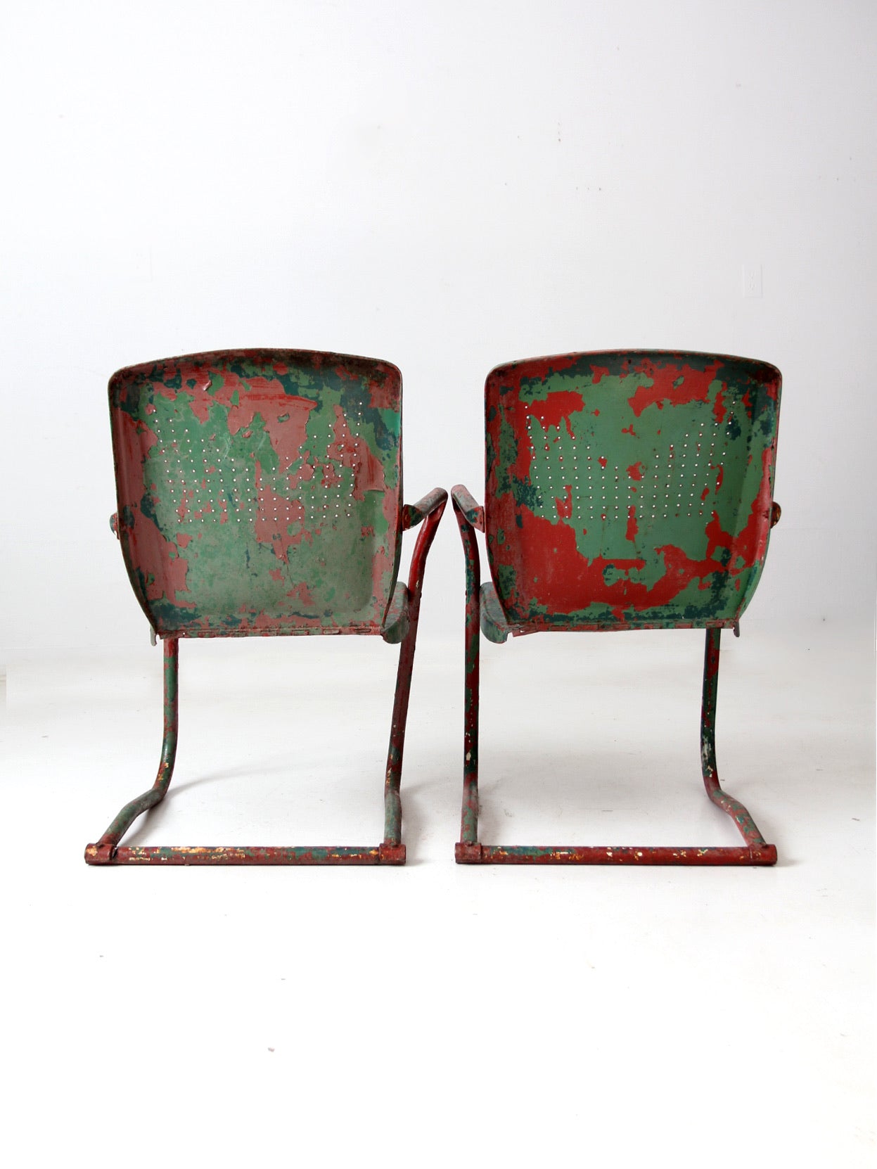 mid-century metal patio chairs pair