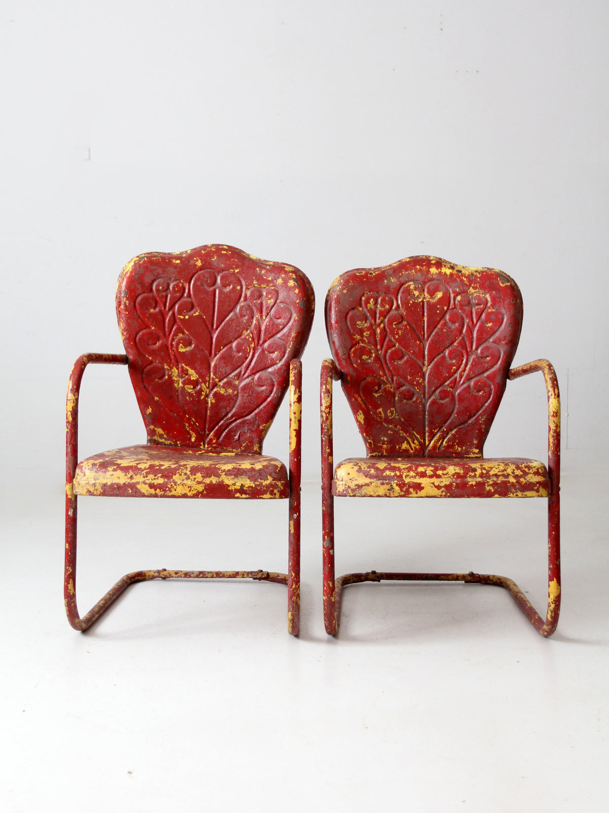 mid century metal bouncer patio lounge chairs pair