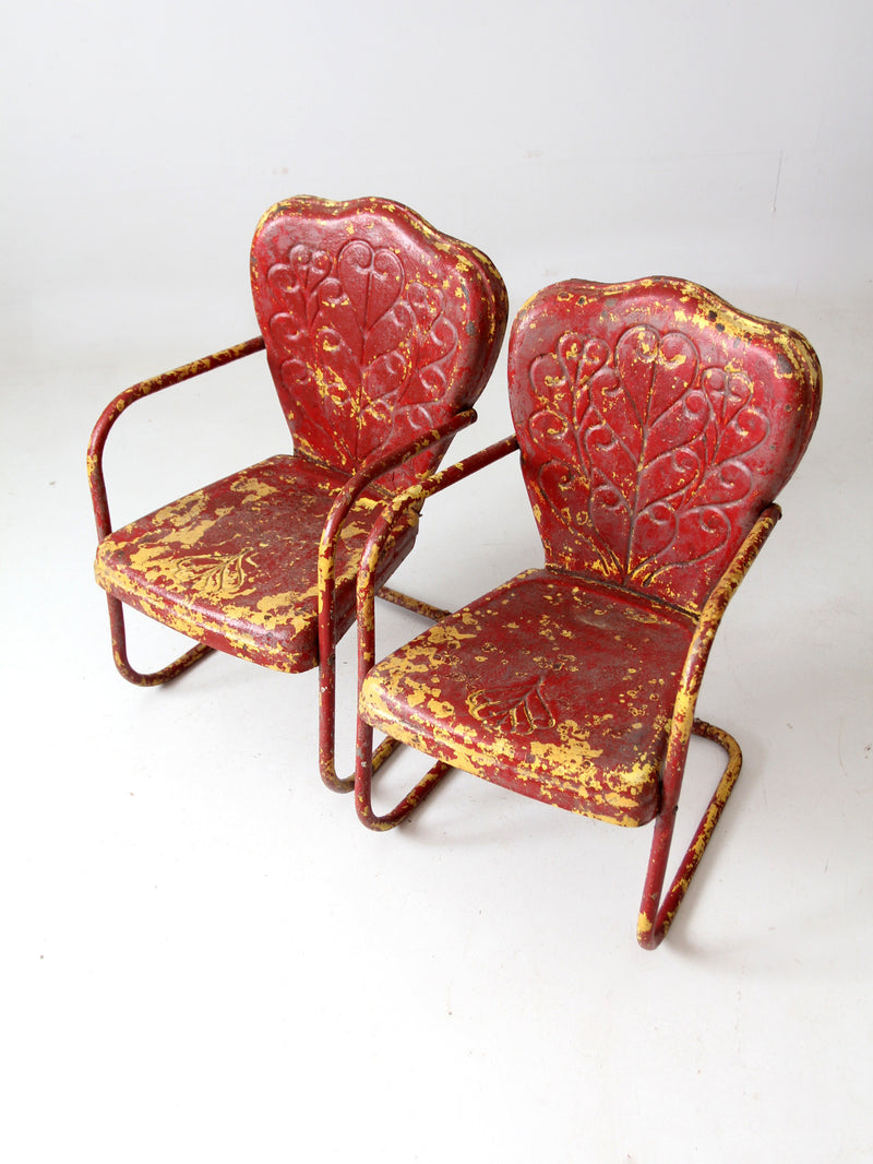 mid century metal bouncer patio lounge chairs pair