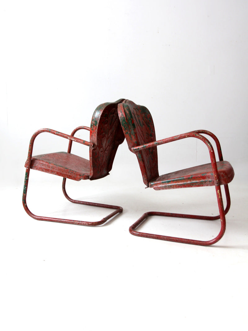 mid century metal bouncer patio lounge chairs pair