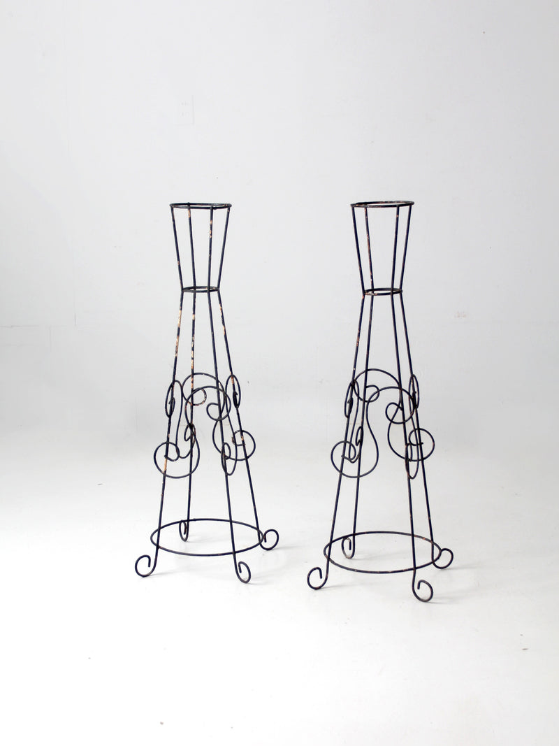 mid century iron plant stands pair