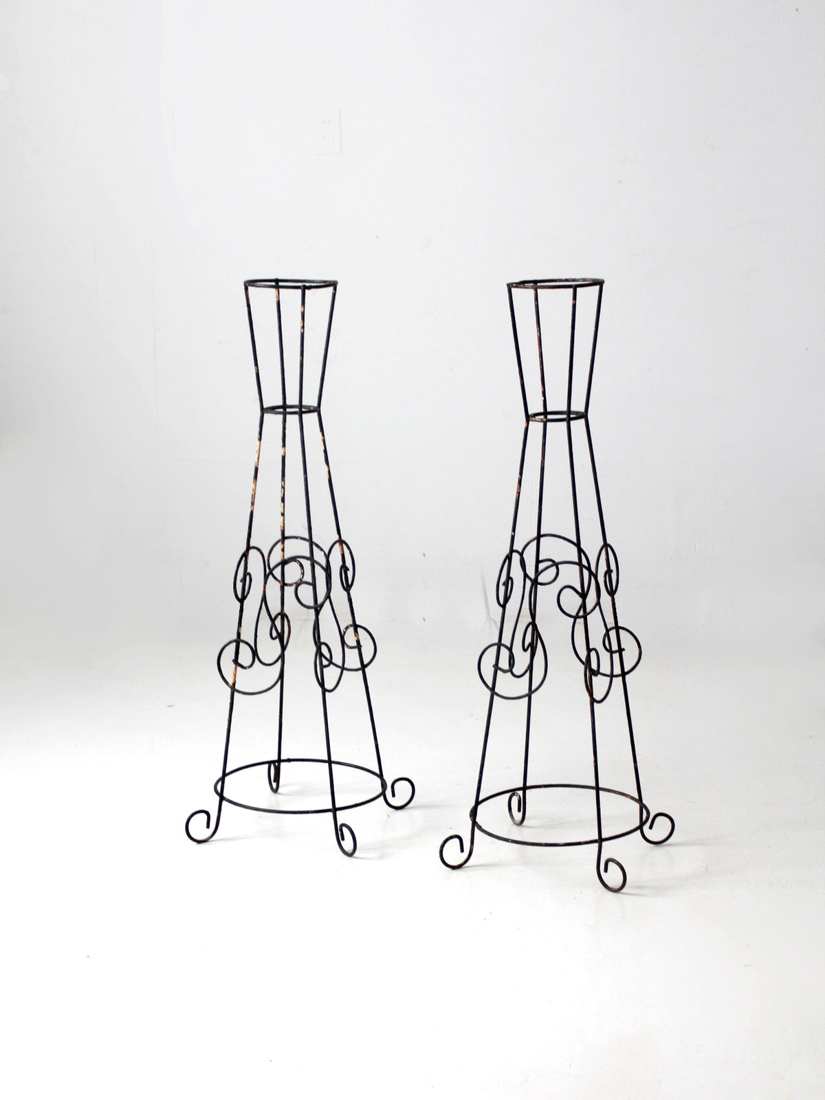 mid century iron plant stands pair