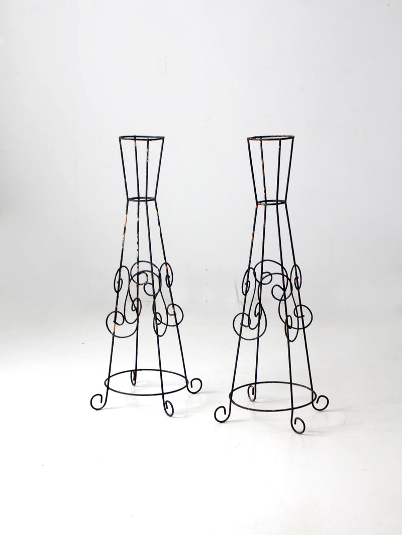 mid century iron plant stands pair