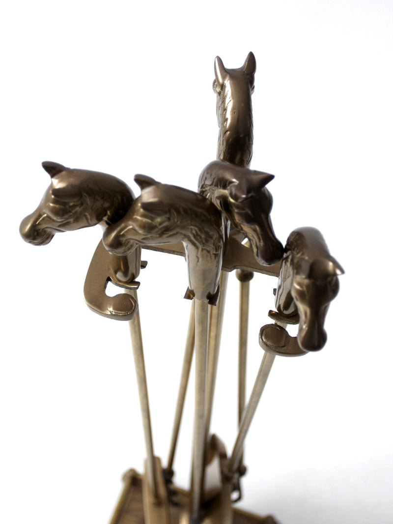 vintage equestrian horse head fireplace tool set