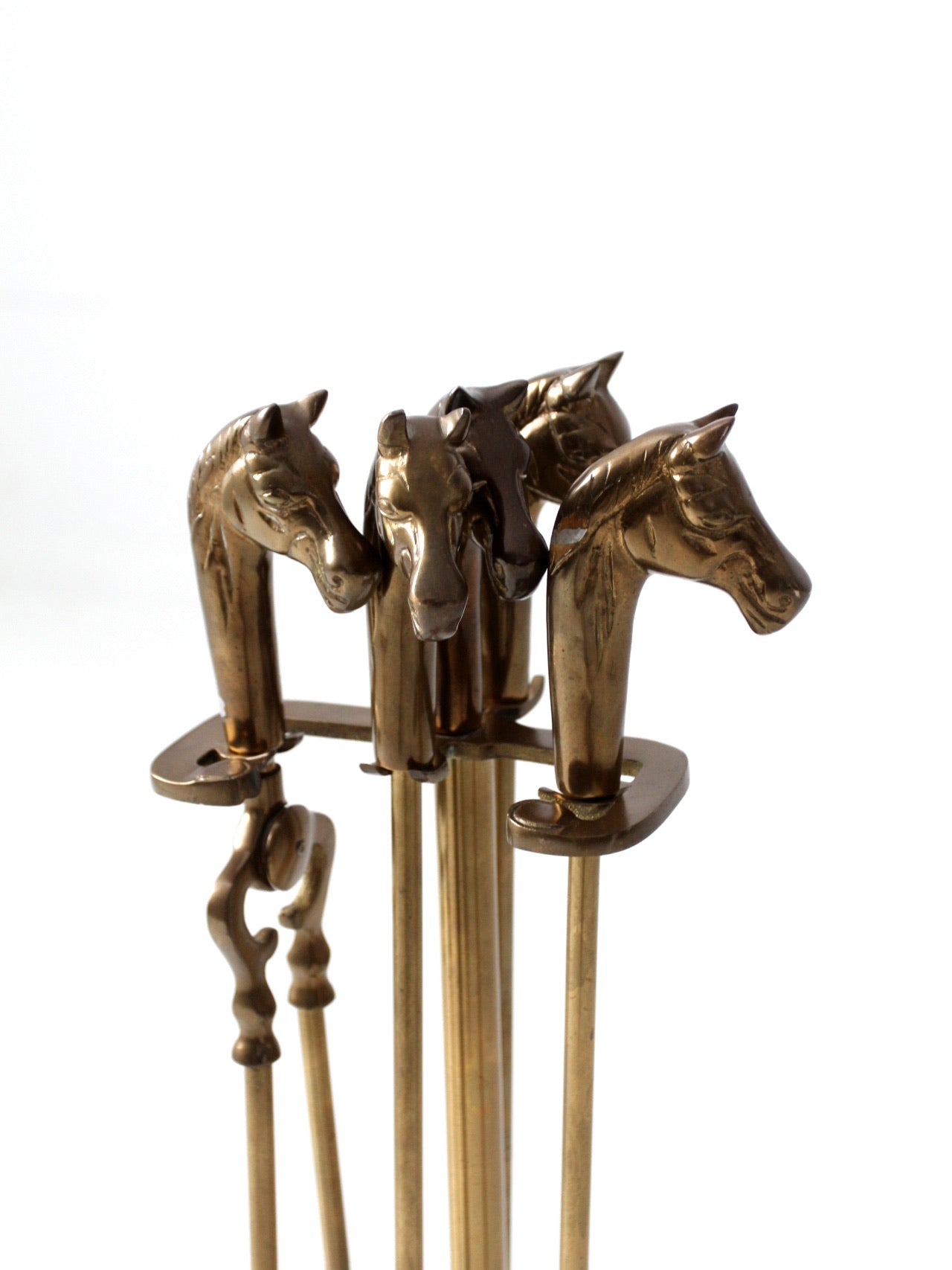 vintage equestrian horse head fireplace tool set