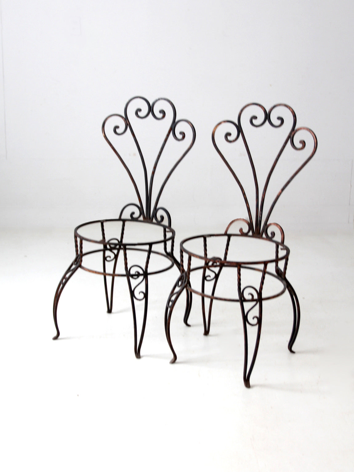 vintage metal garden chairs pair