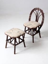 antique Adirondack children's twig chair and stool