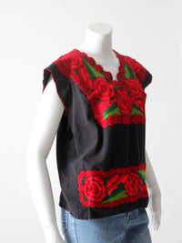 vintage 70s floral huipil style blouse