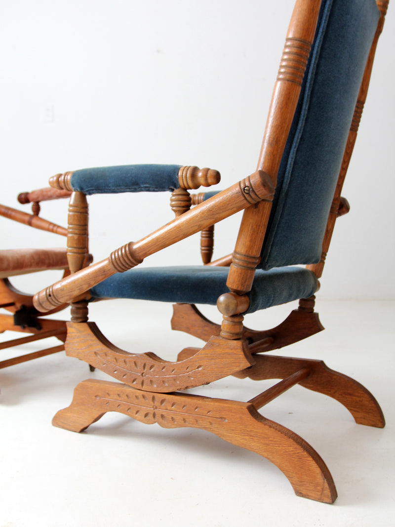 antique Victorian platform rocking chairs pair
