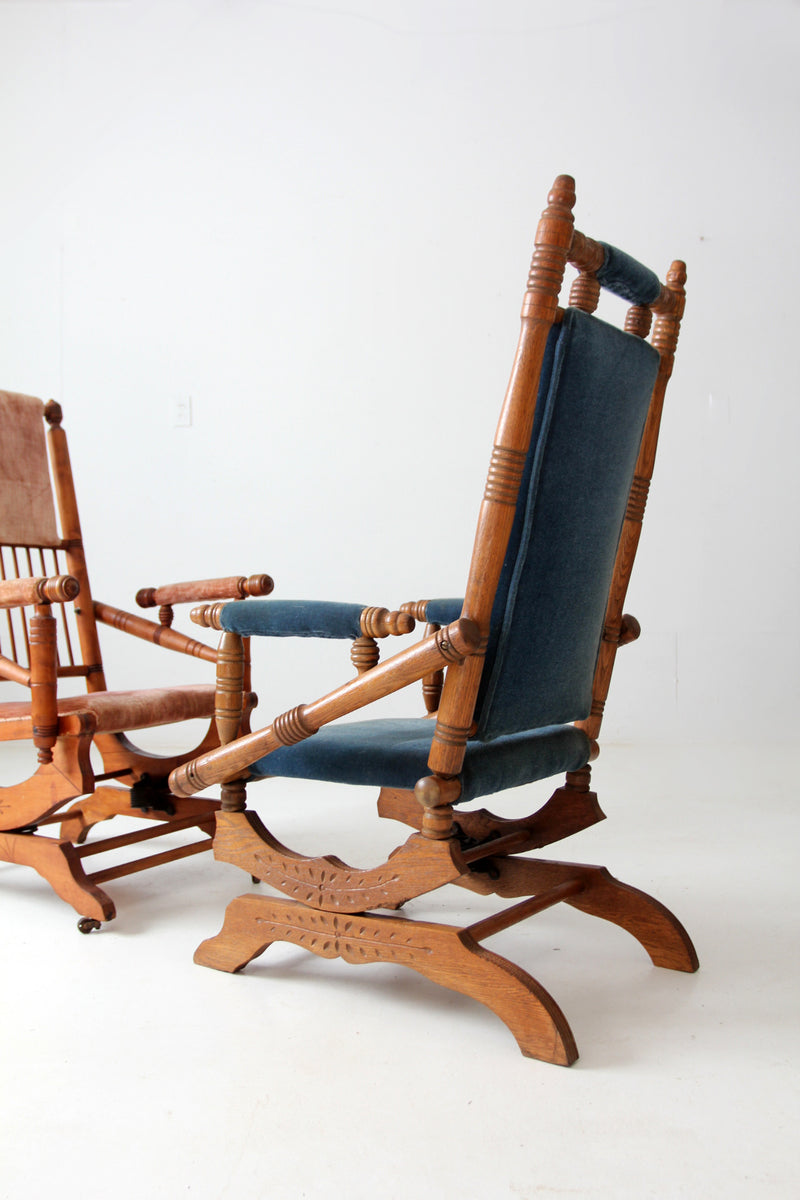 antique Victorian platform rocking chairs pair