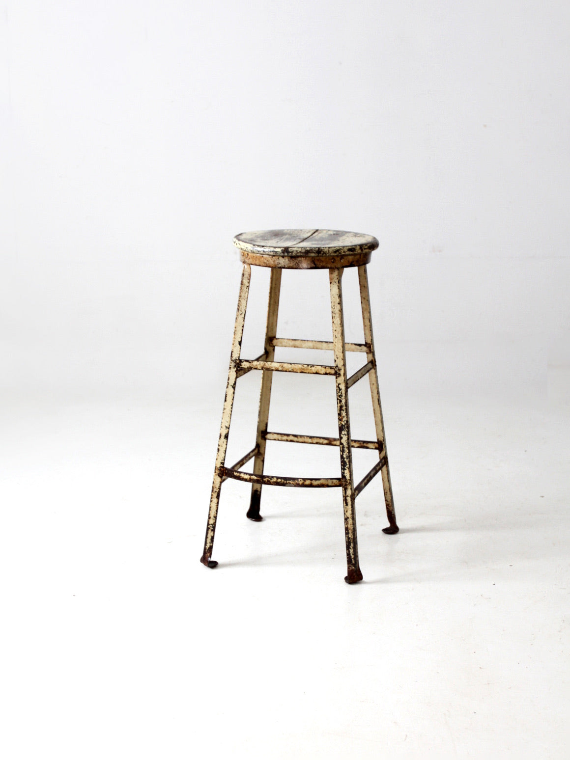 vintage industrial stool with wood seat, image size:1160x1548