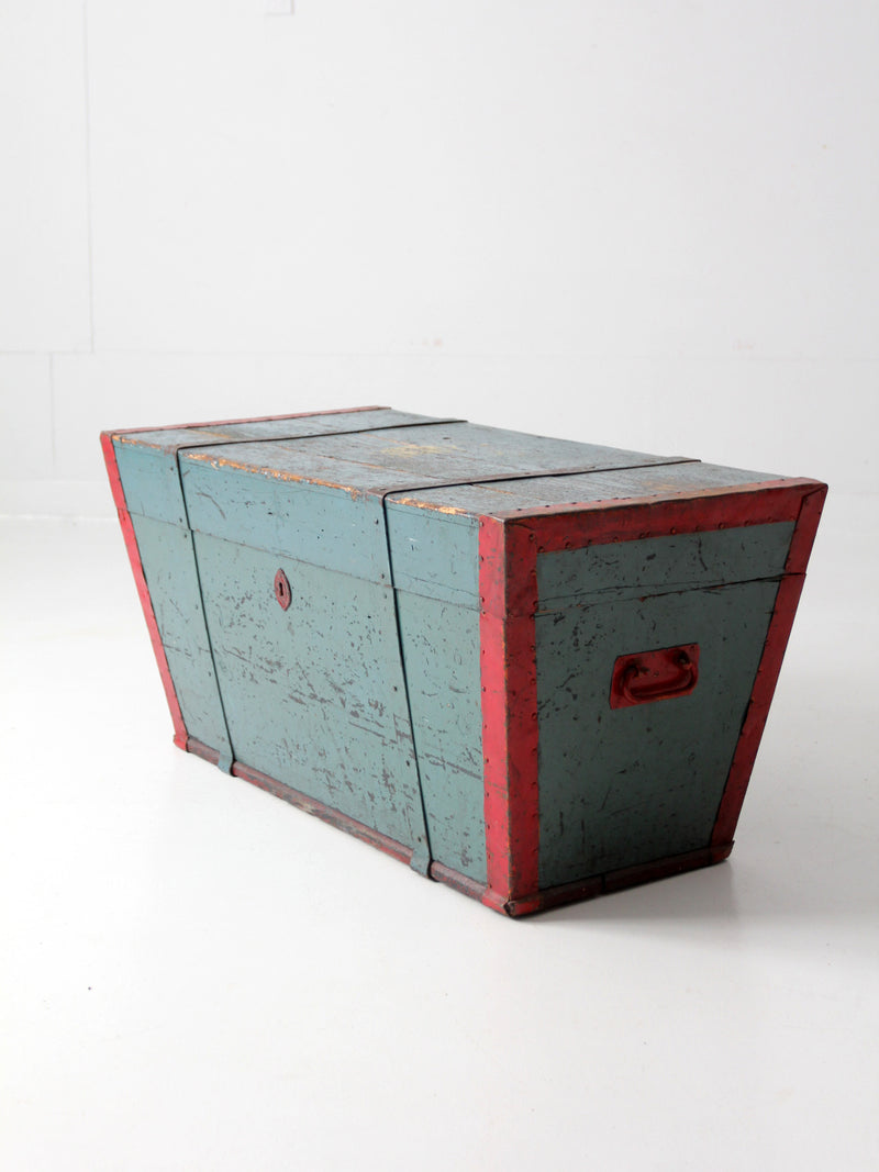 antique blue hand-painted wood trunk