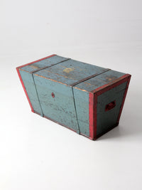 antique blue hand-painted wood trunk