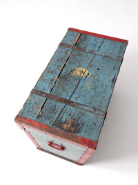 antique blue hand-painted wood trunk