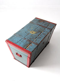 antique blue hand-painted wood trunk