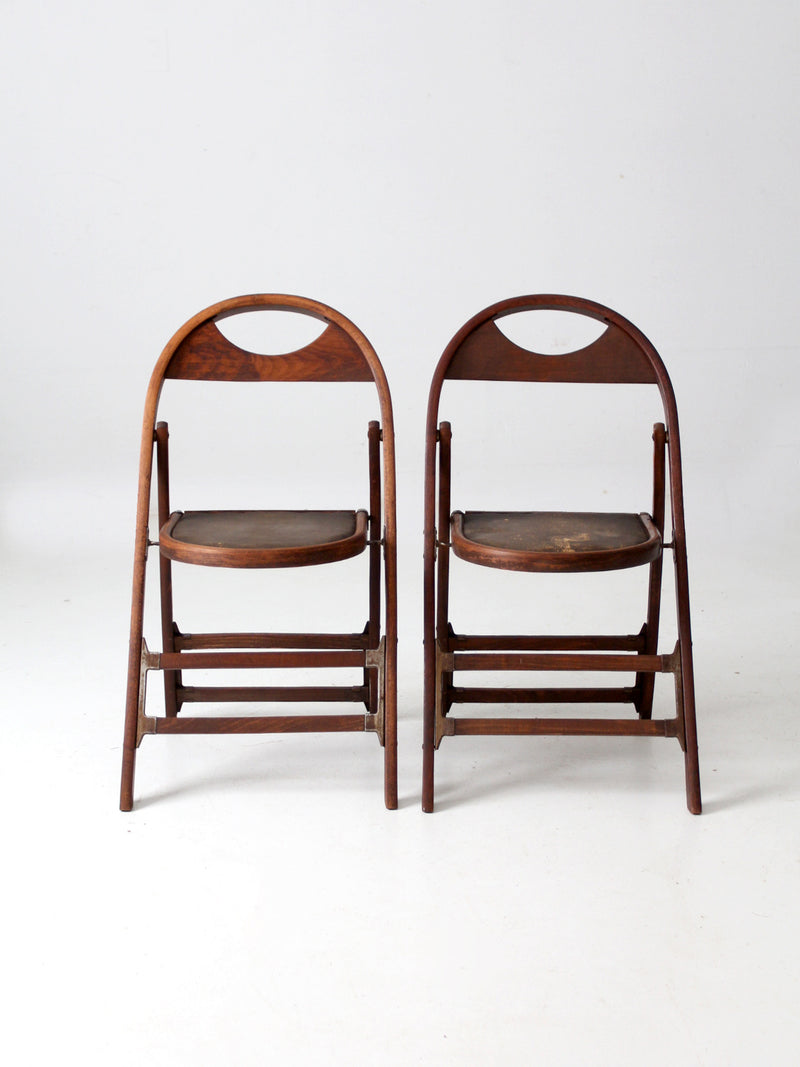 antique wooden folding chairs pair
