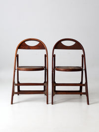 antique wooden folding chairs pair