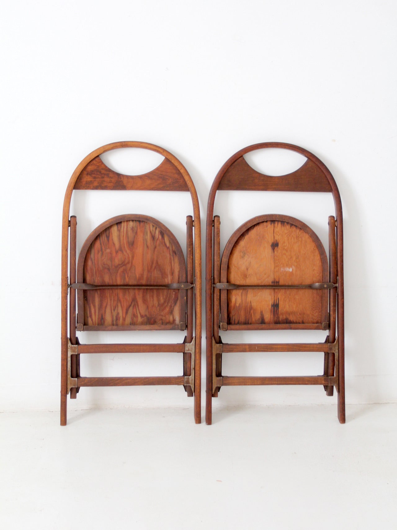 antique wooden folding chairs pair