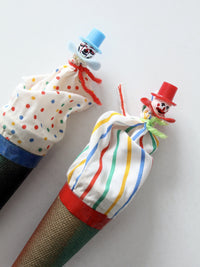 vintage pop up clown cone puppets pair