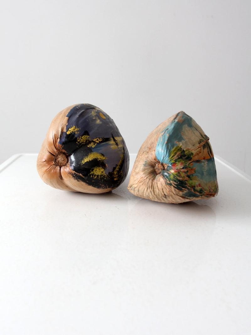 vintage hand painted coconuts Florida souvenir pair