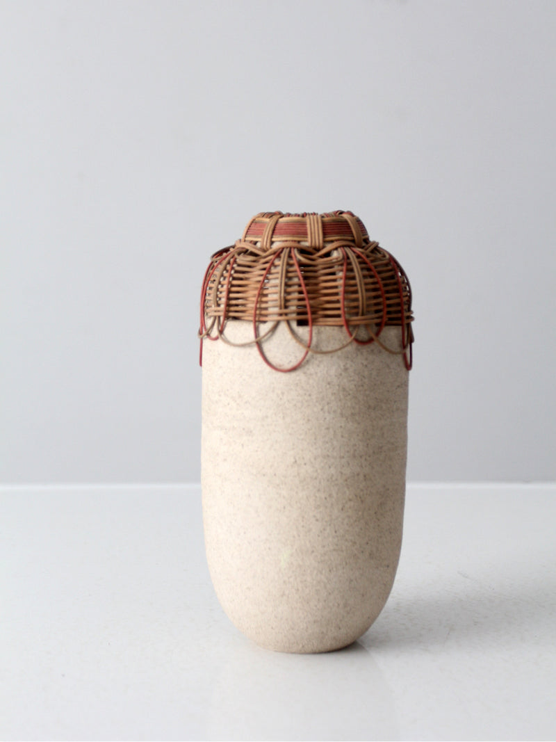 vintage "basket pottery" vase