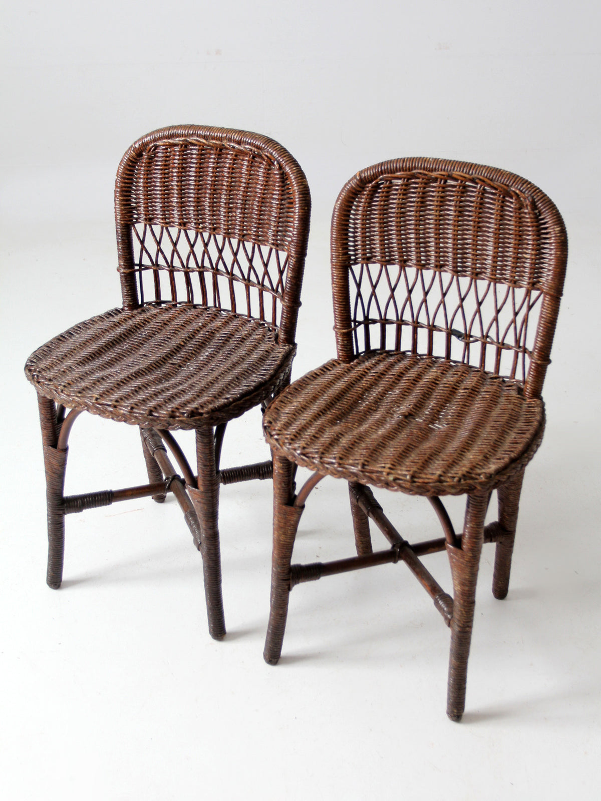 antique wicker chairs pair