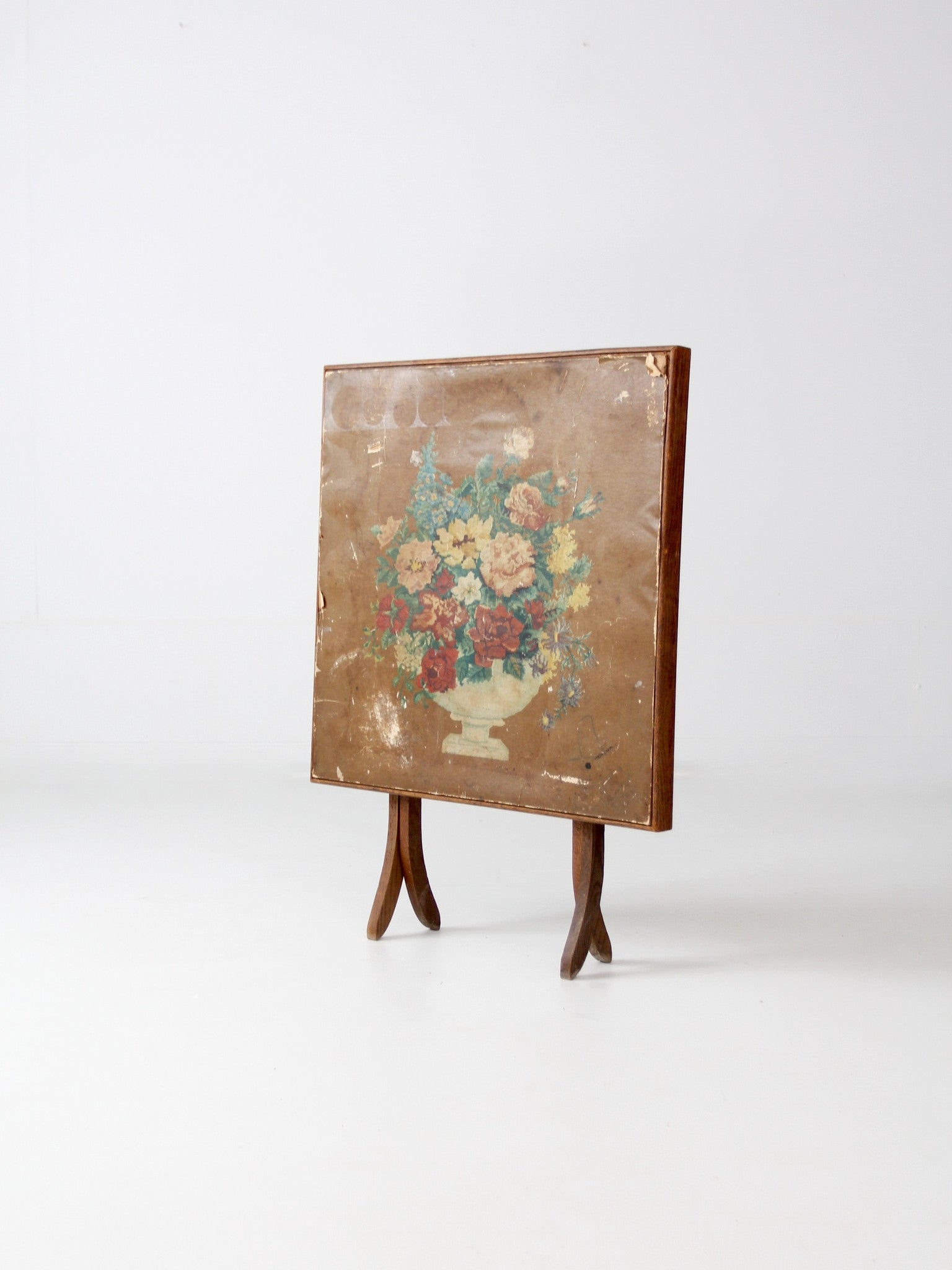vintage wood folding table with floral top