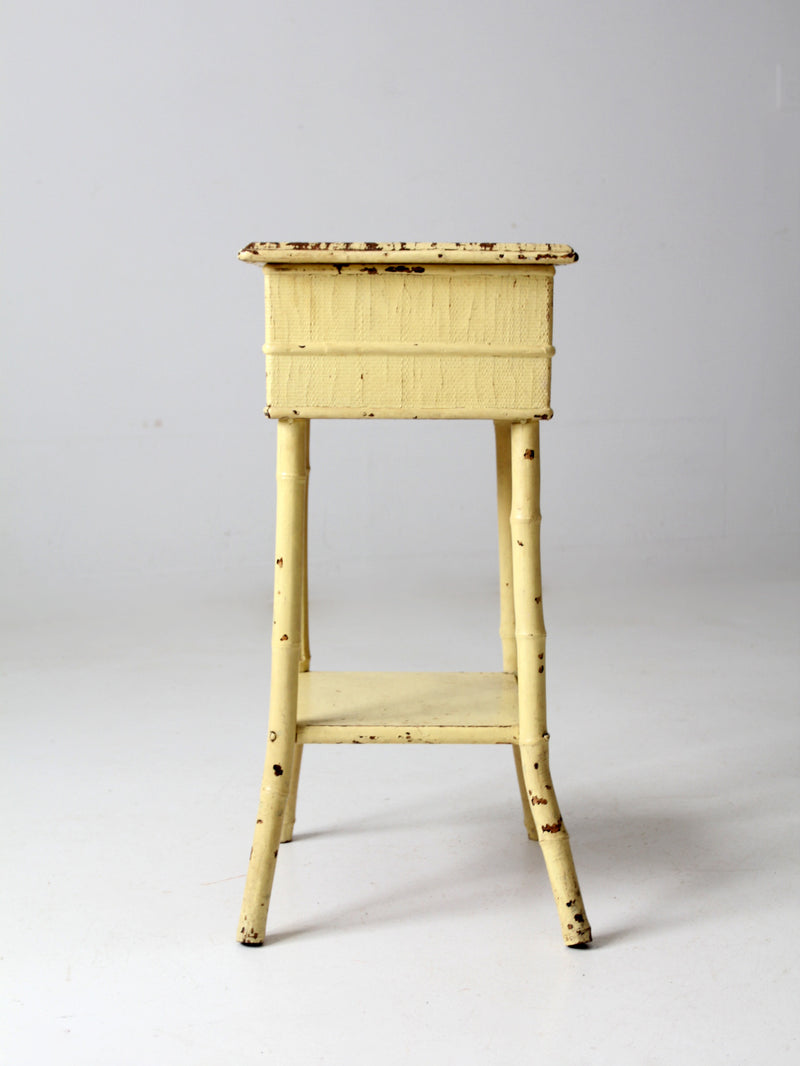 antique bamboo side table with storage top