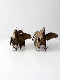 antique bronze fighting roosters pair