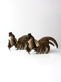 antique bronze fighting roosters pair