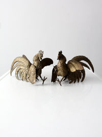 antique bronze fighting roosters pair