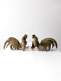 antique bronze fighting roosters pair